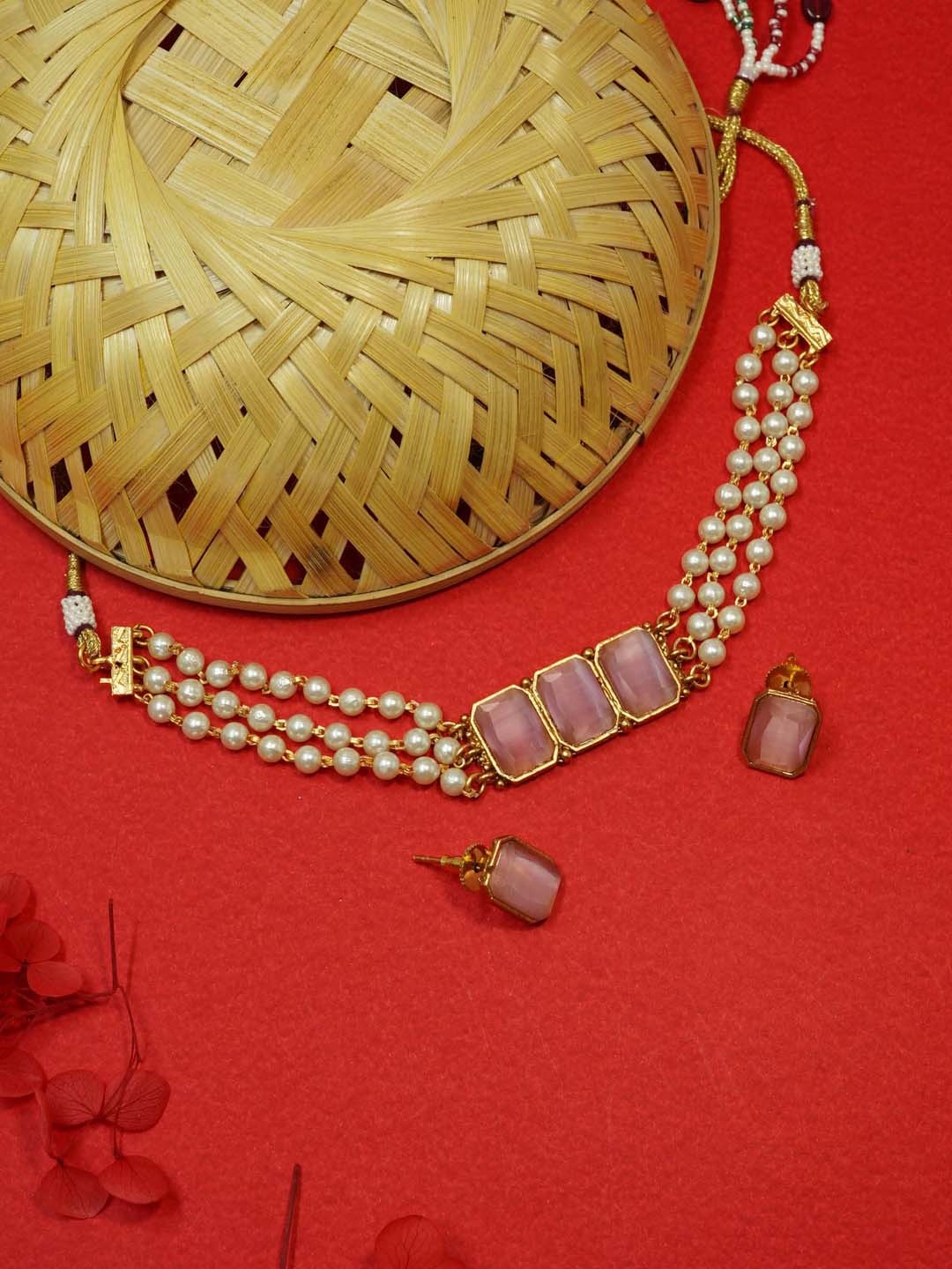 

GRIIHAM Gold-Plated Pearl-Studded Jewellery Set