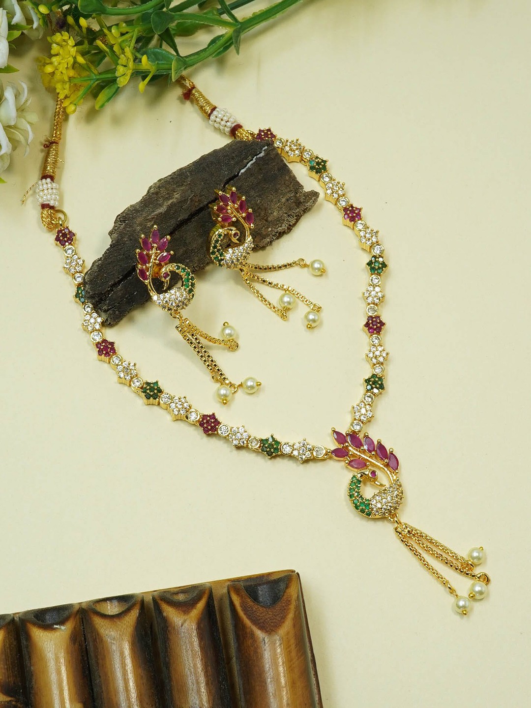 

GRIIHAM Gold-Plated AD-Studded Jewellery Set, Green