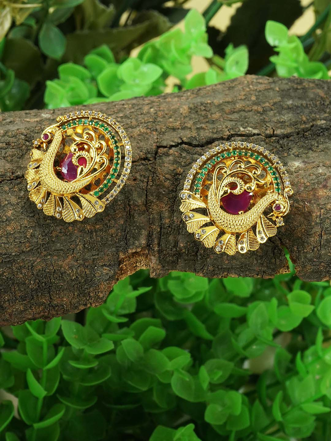 

GRIIHAM Gold-Plated Contemporary Studs Earrings, Green