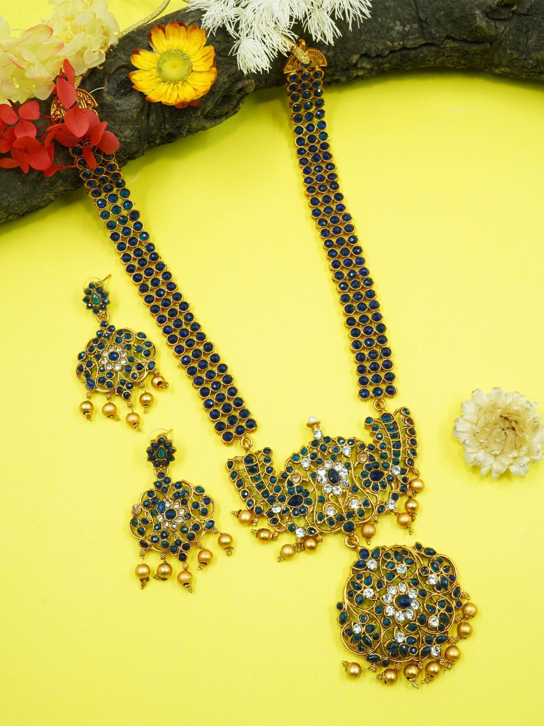 

GRIIHAM Gold-Plated AD Studded Jewellery Set, Blue