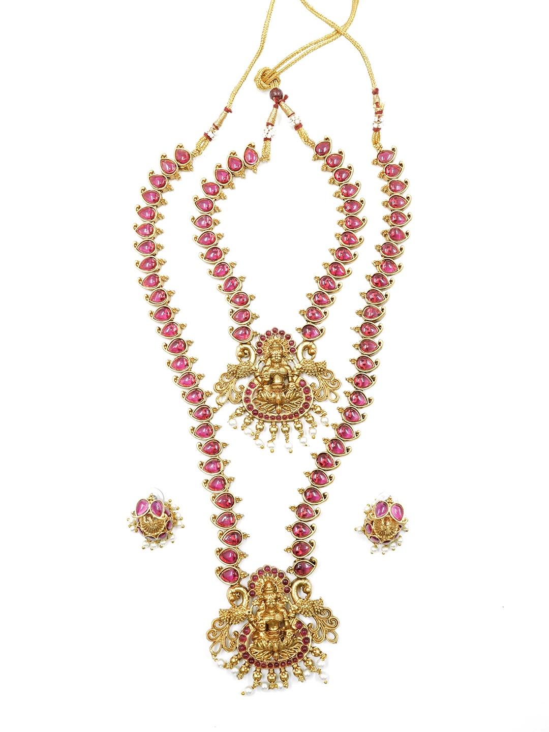 

GRIIHAM Gold-Plated AD Studded & Beaded Jewellery Set, Red