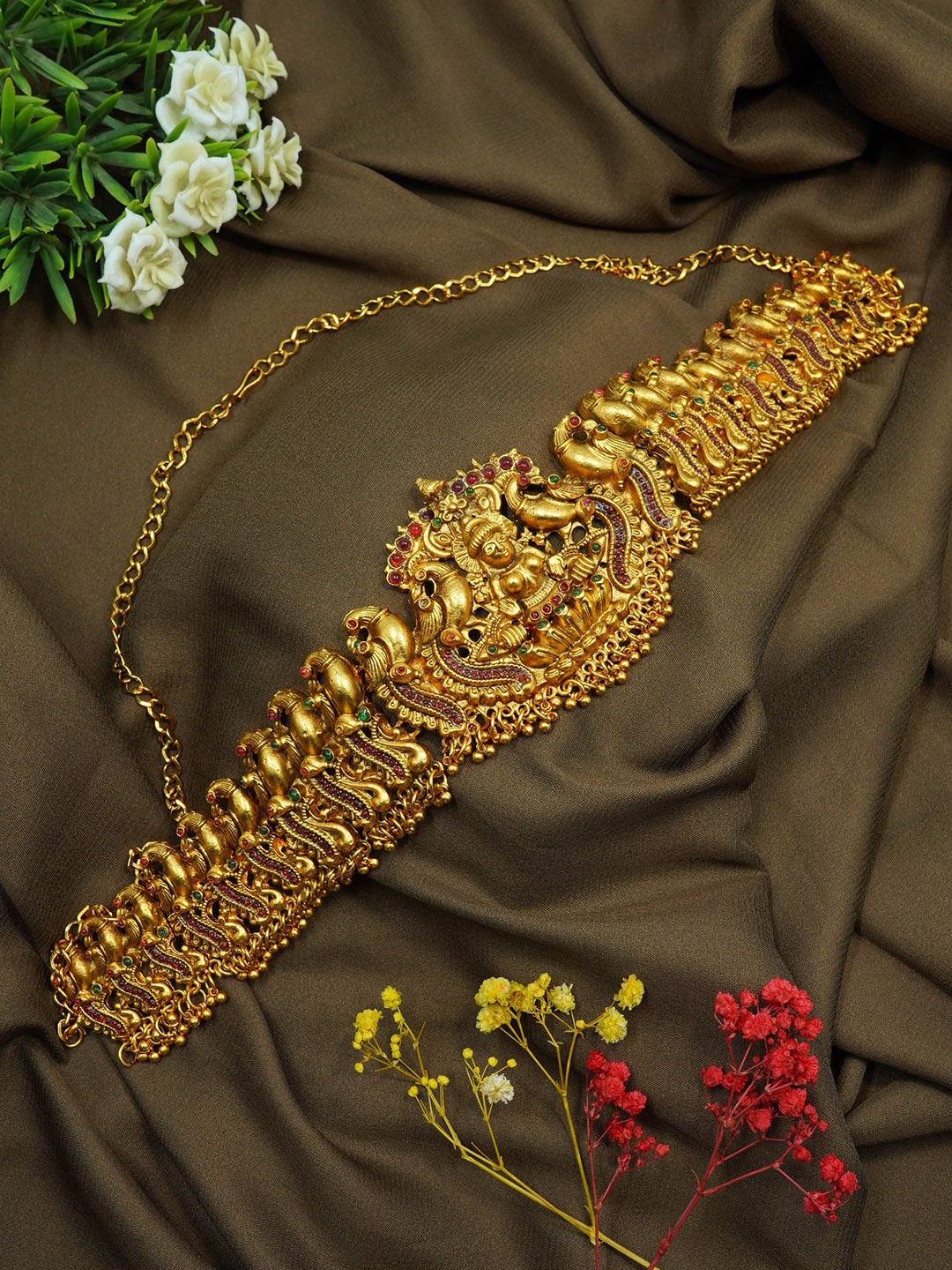 

GRIIHAM Gold-Plated CZ-Studded Beaded Kamarbandh