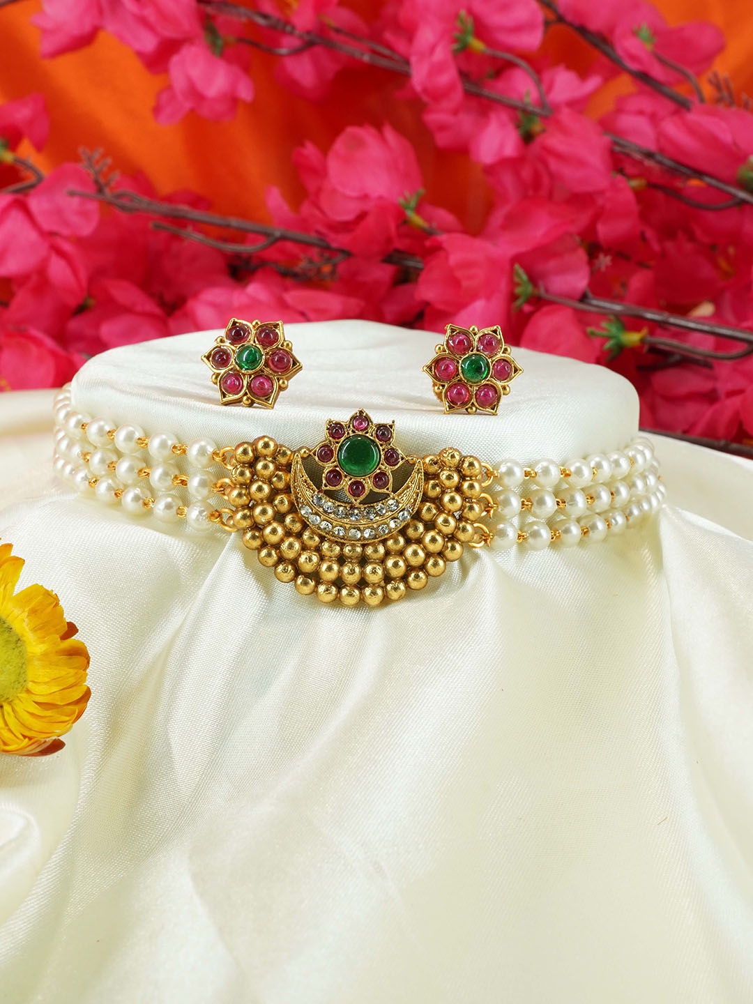 

GRIIHAM Gold-Plated Stone-Studded Chic Jewellery Set, Green