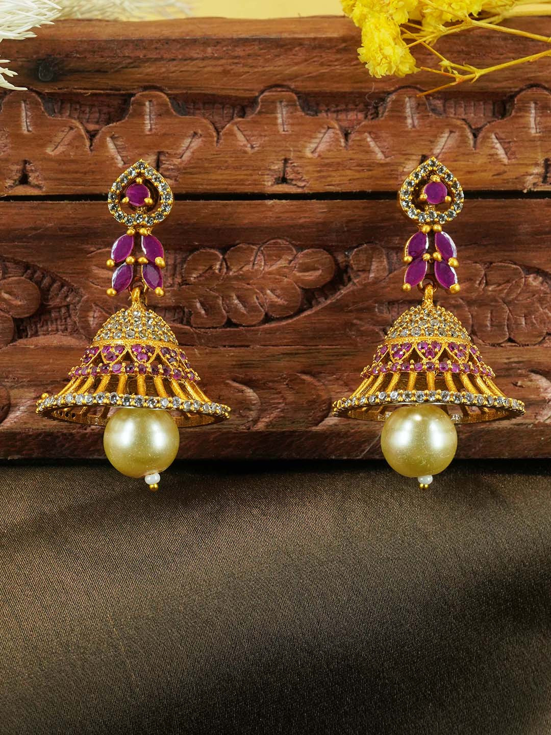 

GRIIHAM Gold-Plated Contemporary Jhumkas Earrings