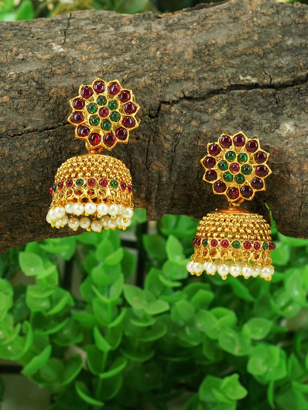 

GRIIHAM Gold-Plated Contemporary Jhumkas Earrings