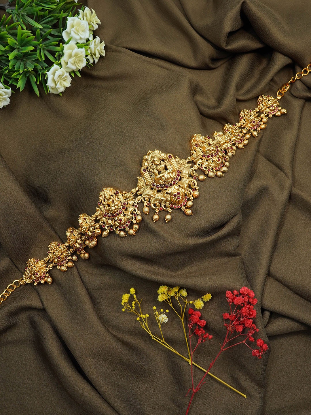 

GRIIHAM Premium Gold-Plated CZ-Studded Beaded Kamarbandh