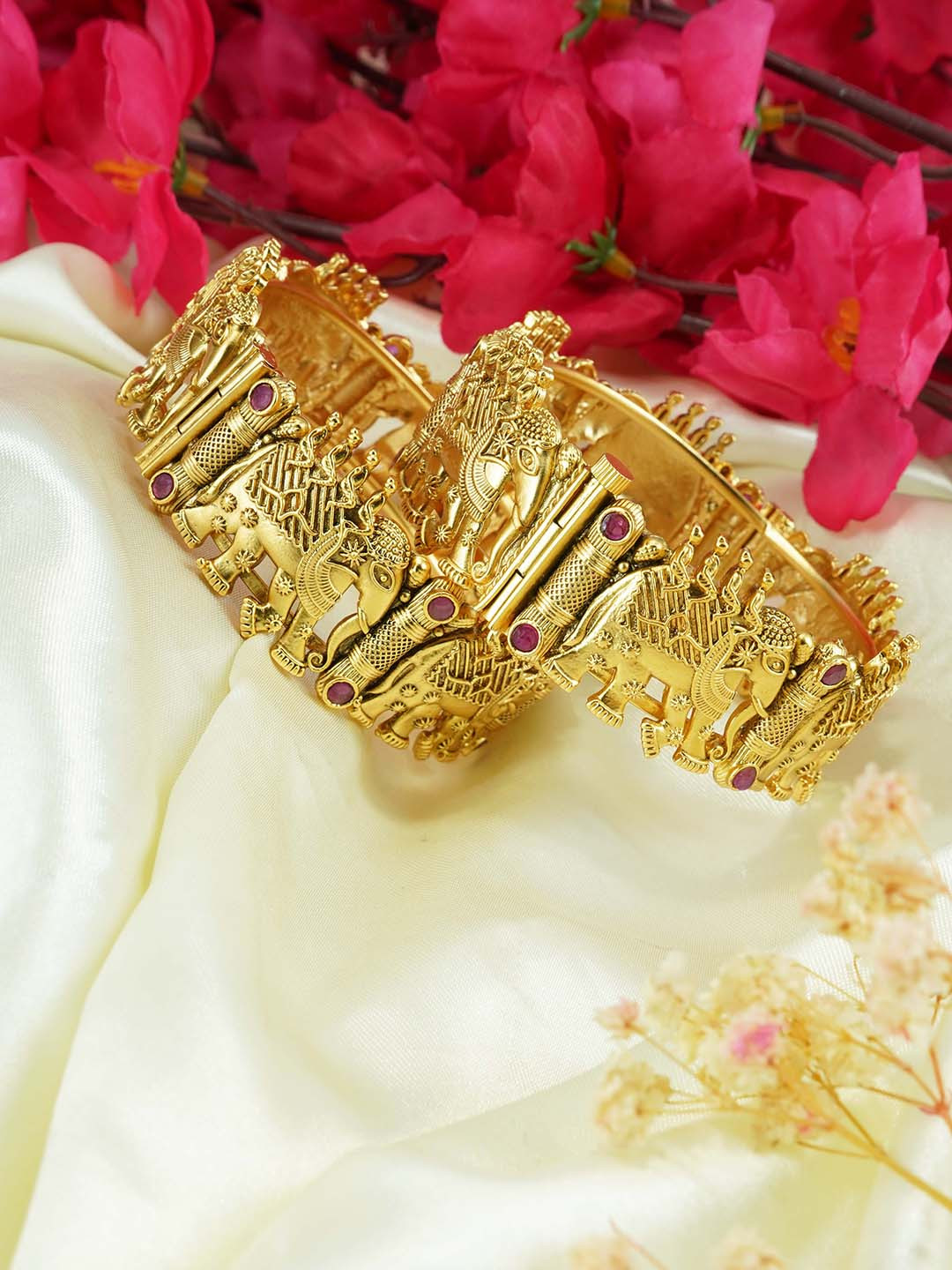 

GRIIHAM Set Of 2 Gold-Plated Stone Studded Temple Bangles