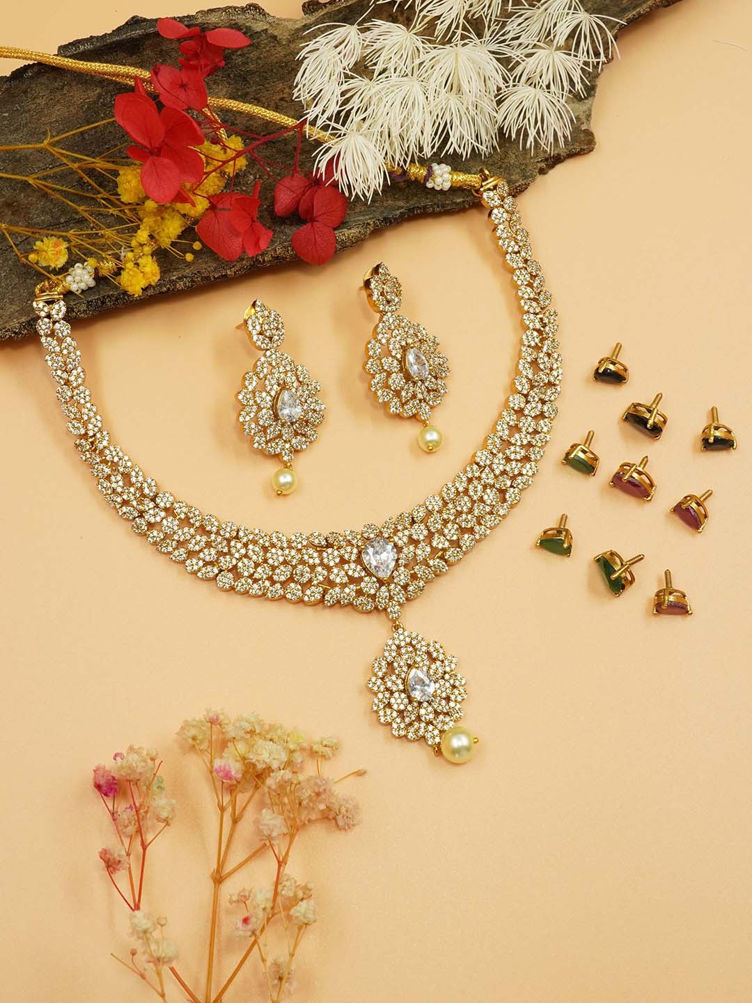 

GRIIHAM Gold-Plated AD-Studded Jewellery Set