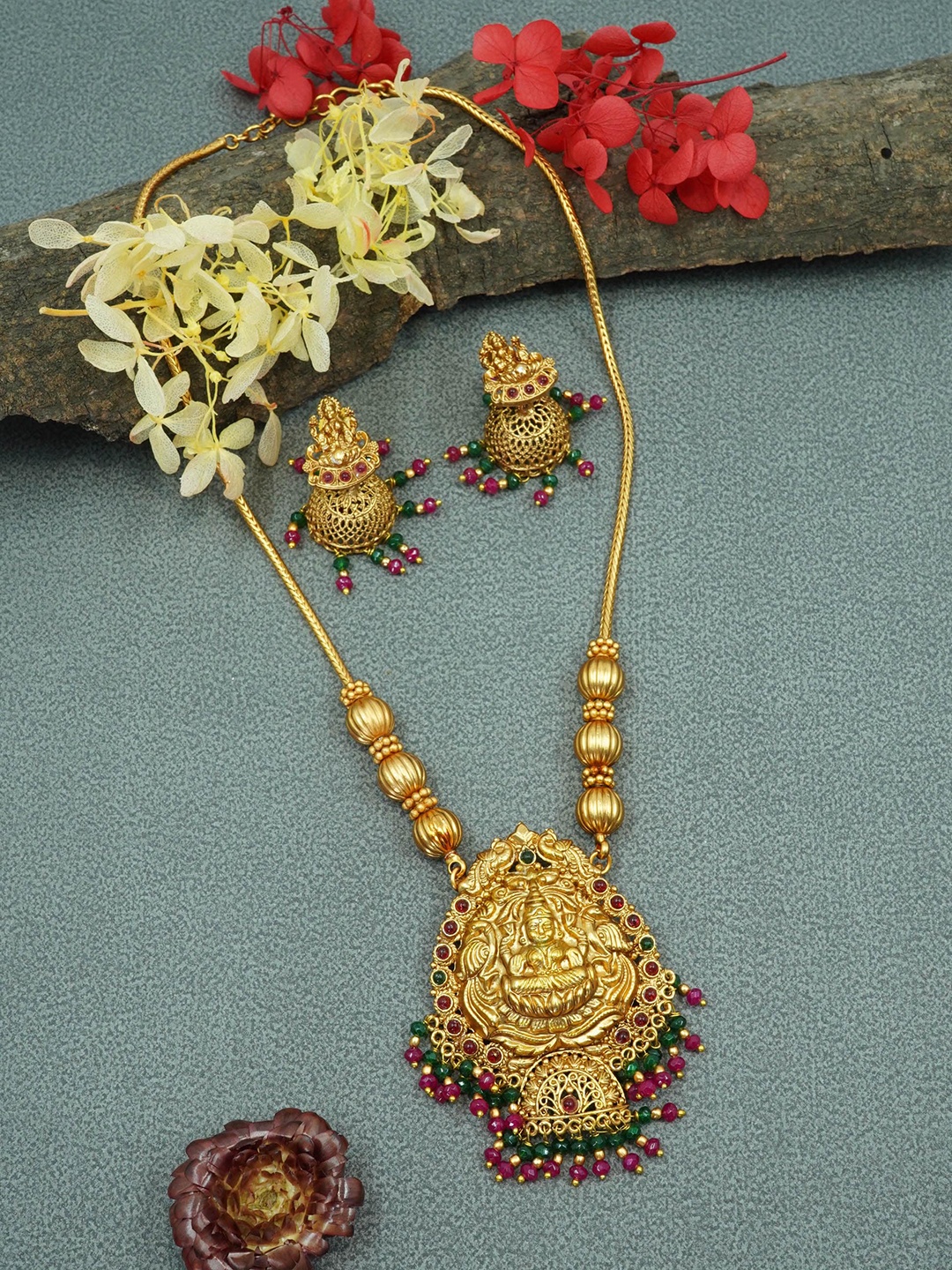 

GRIIHAM Gold-plated AD-Studded Classic Laxmi Jewellery Set