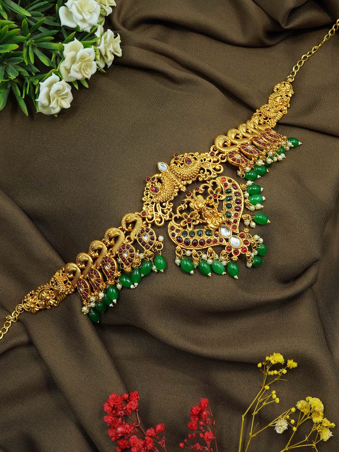 

GRIIHAM Premium Gold-Plated CZ-Studded Beaded Kamarbandh