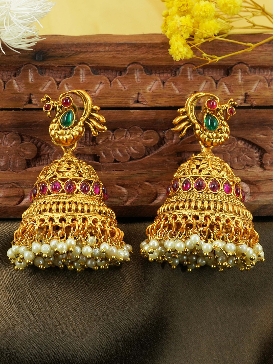 

GRIIHAM Gold-Plated Peacock Shaped Drop Earrings