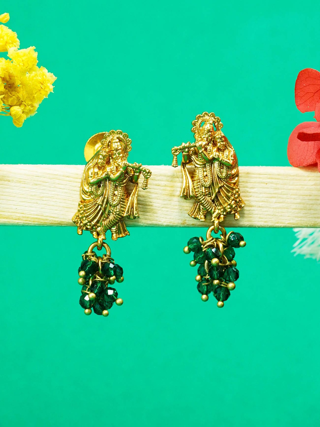 

GRIIHAM Gold-Plated Contemporary Drop Earrings, Green
