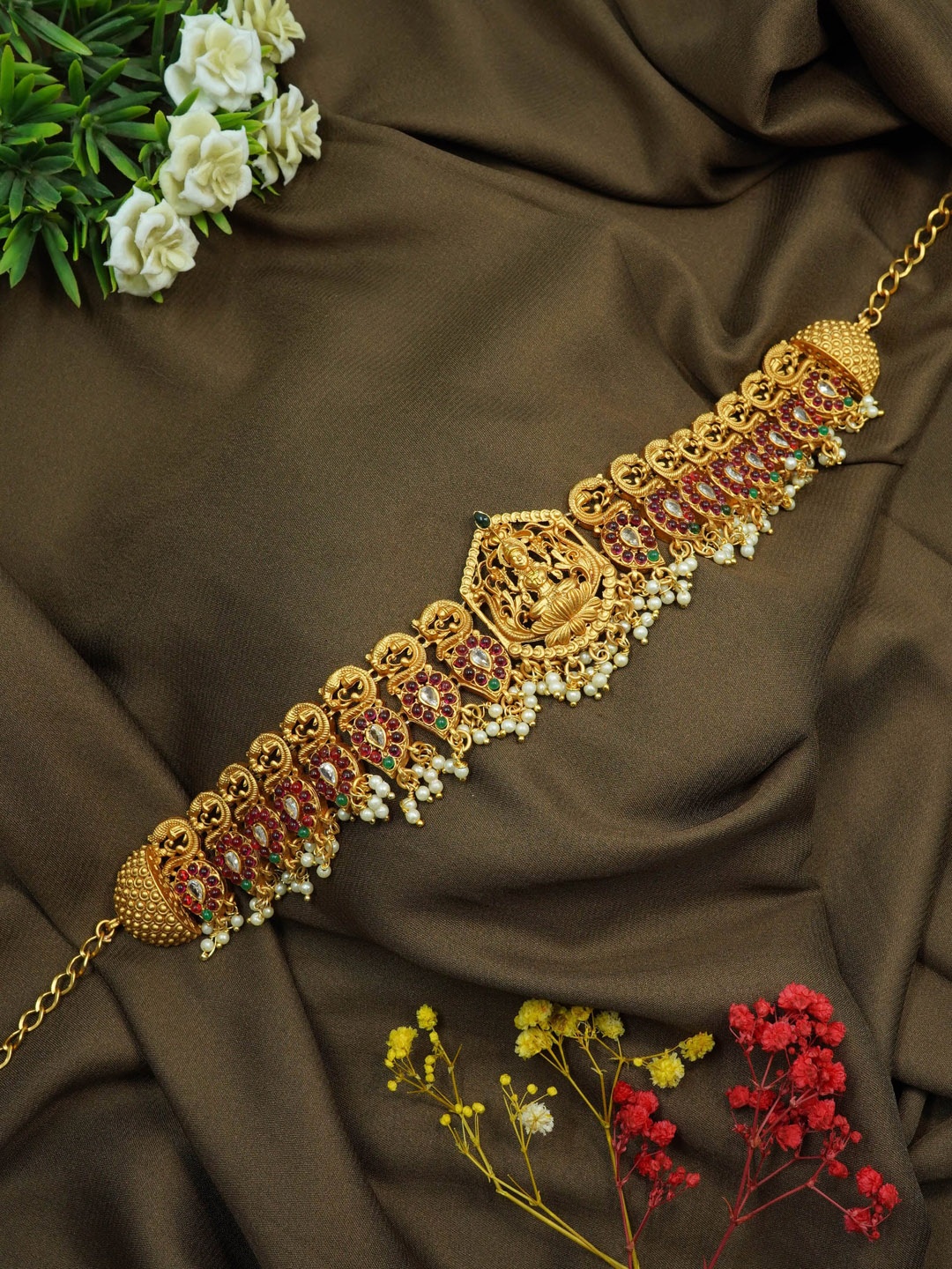 

GRIIHAM Gold-Plated CZ-Studded Beaded Kamarbandh