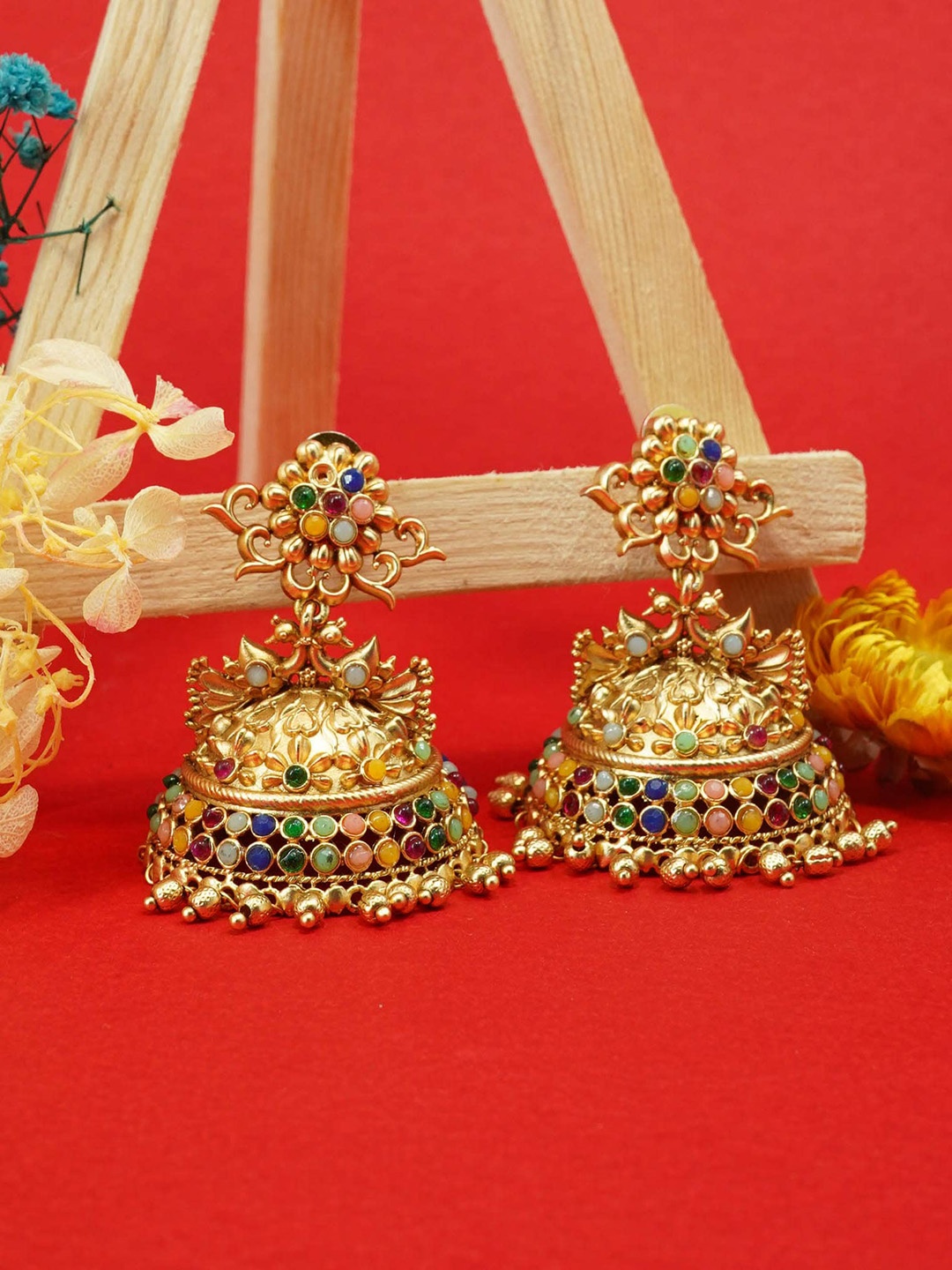 

GRIIHAM Gold-Plated Dome Shaped Jhumkas Earrings