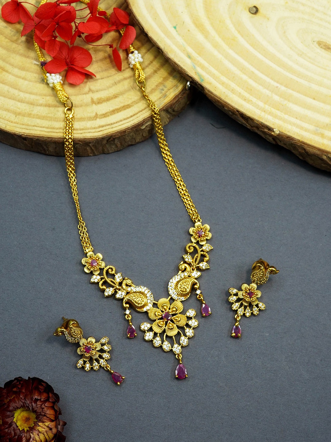 

GRIIHAM Gold-Plated AD-Studded Jewellery Set