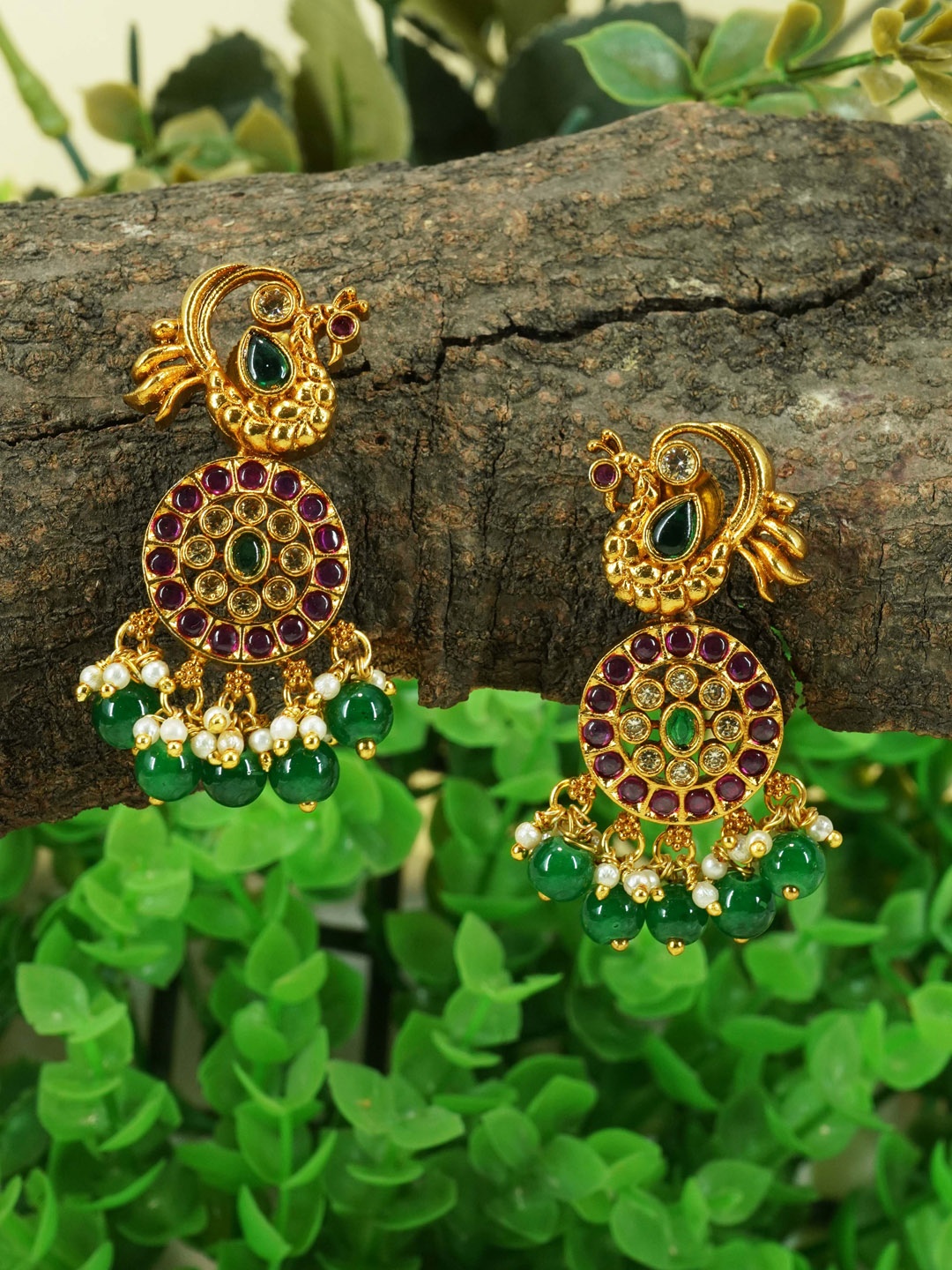 

GRIIHAM Gold-Plated Dome Shaped Jhumkas Earrings, Maroon