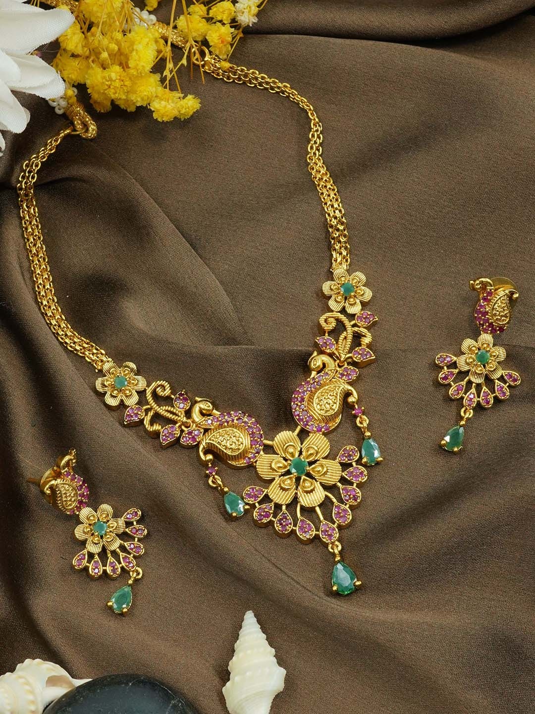

GRIIHAM Gold-Plated AD-Studded Jewellery Set