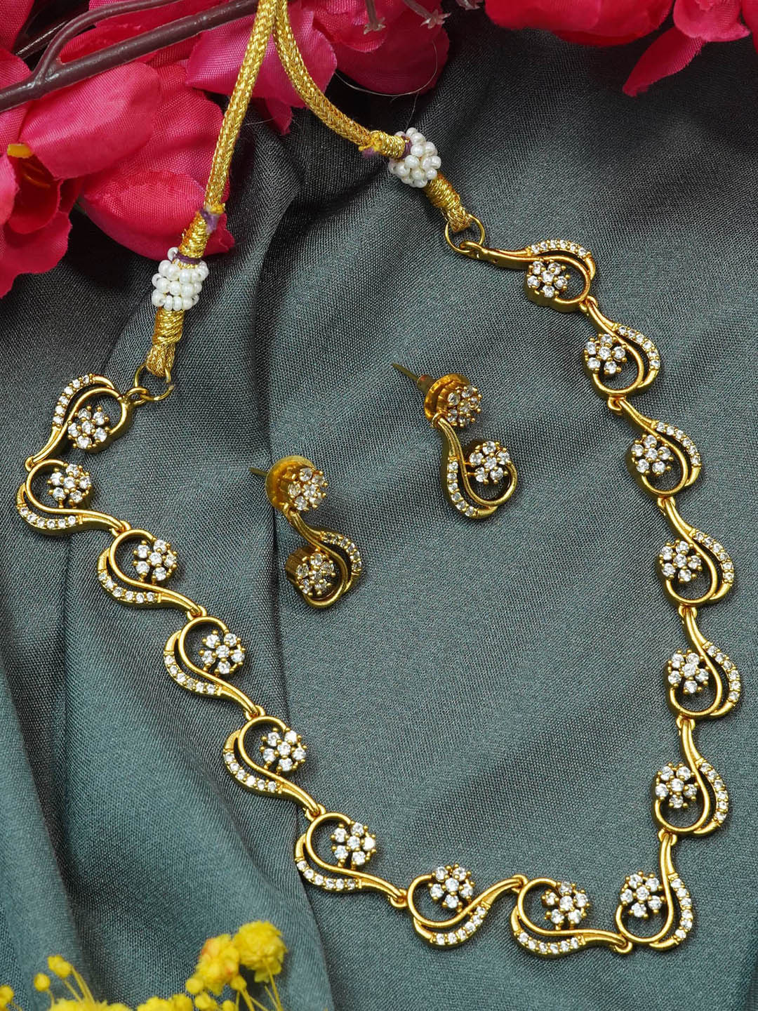 

GRIIHAM Sayara Collection Gold-Plated American Diamond-Studded Jewellery Set