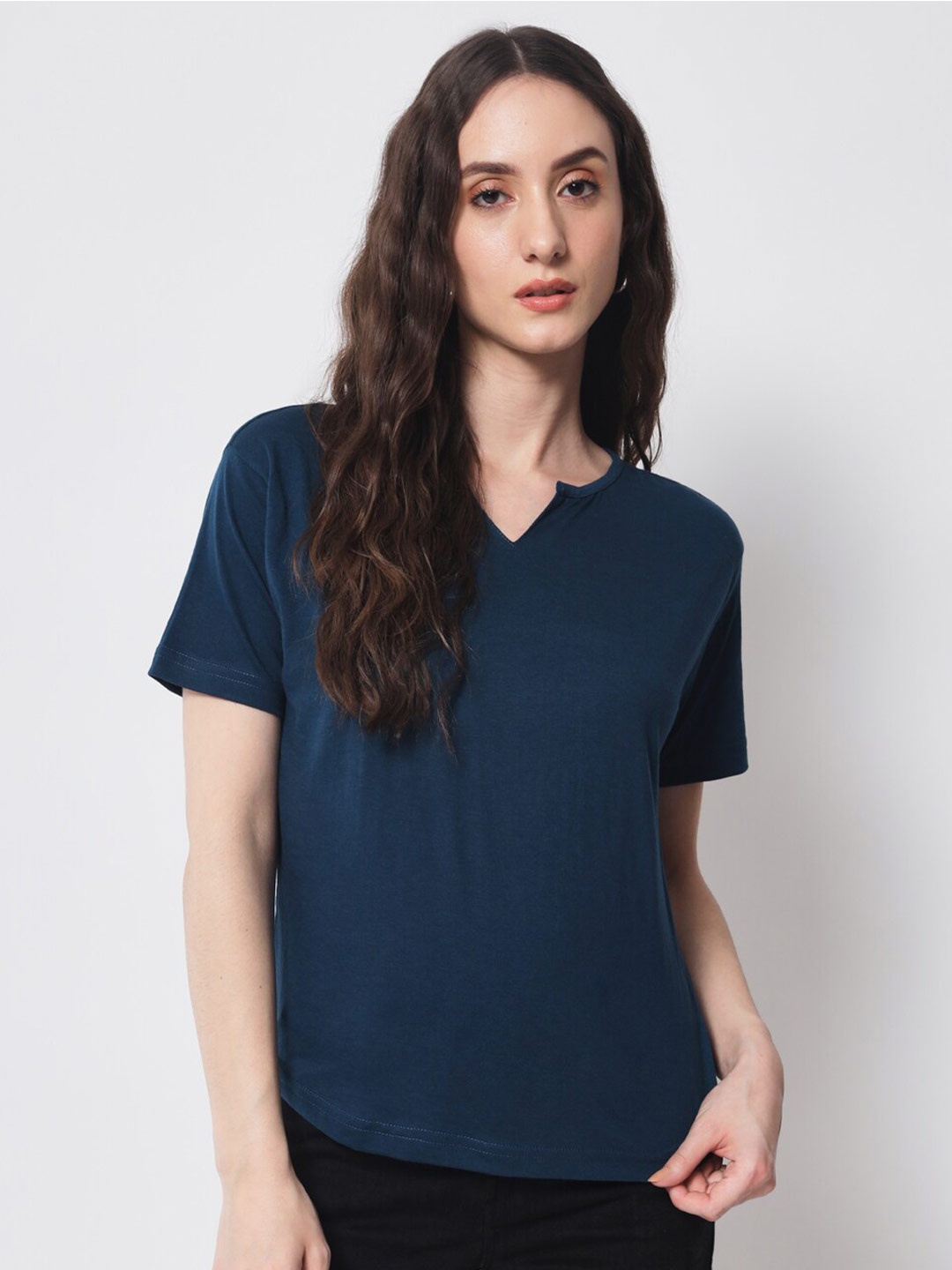 

THE EG STORE Women V-Neck Slim Fit T-shirt, Blue