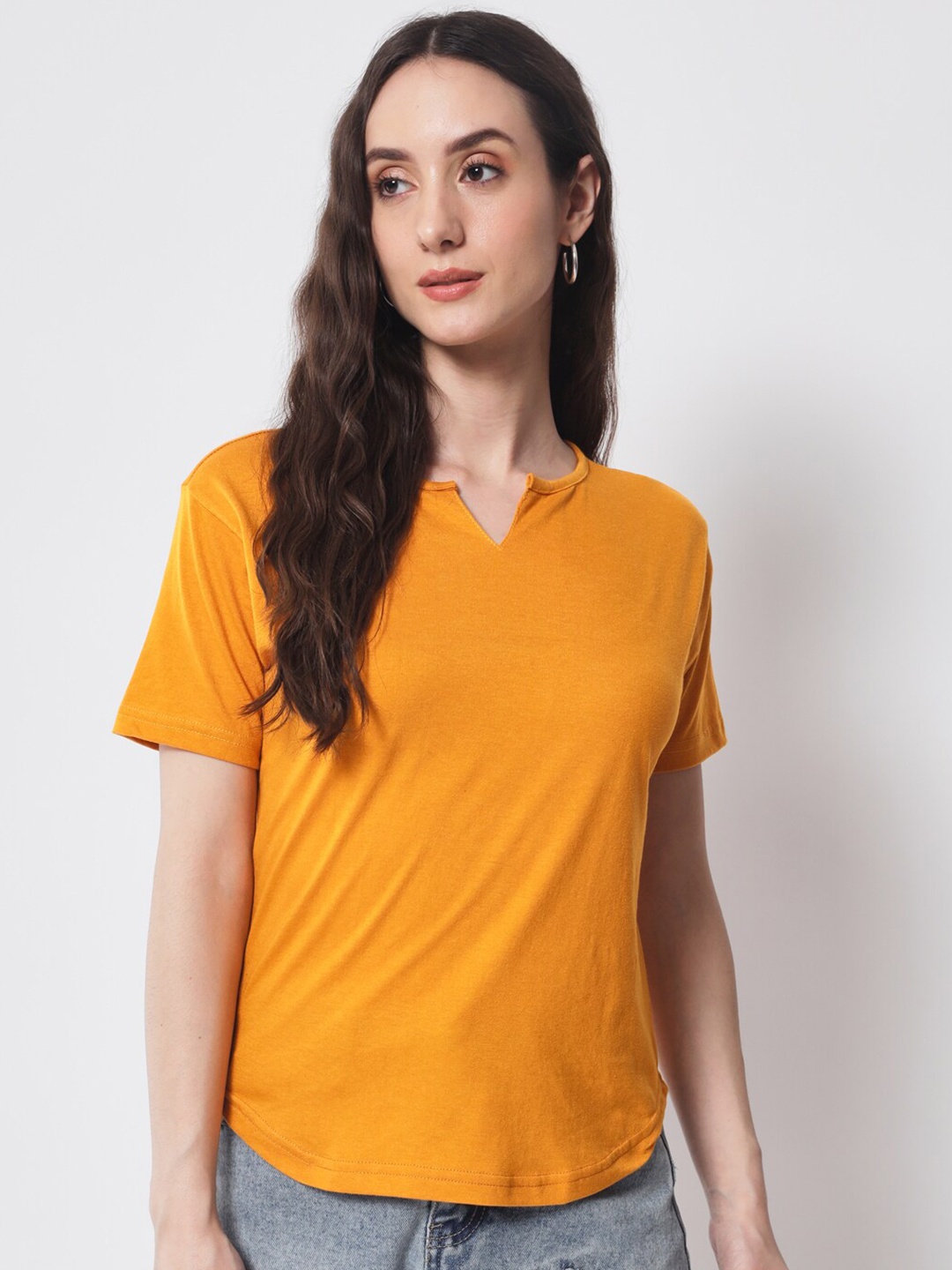 

THE EG STORE Women V-Neck Slim Fit T-shirt, Yellow