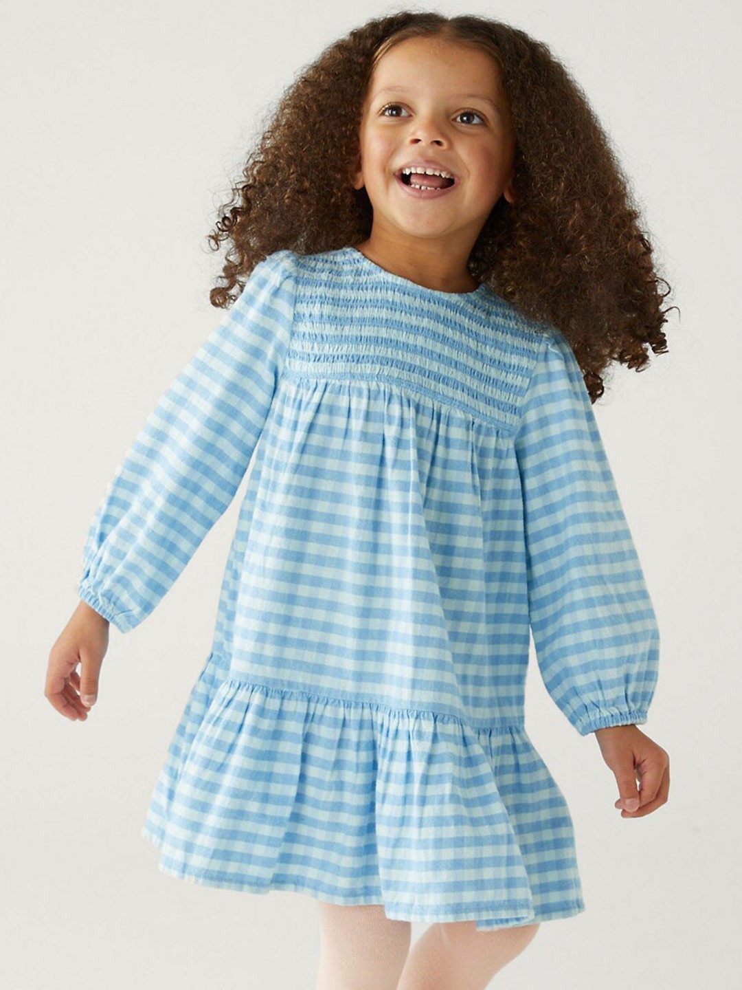 

Marks & Spencer Checked A-Line Round Neck Cotton Dress, Blue