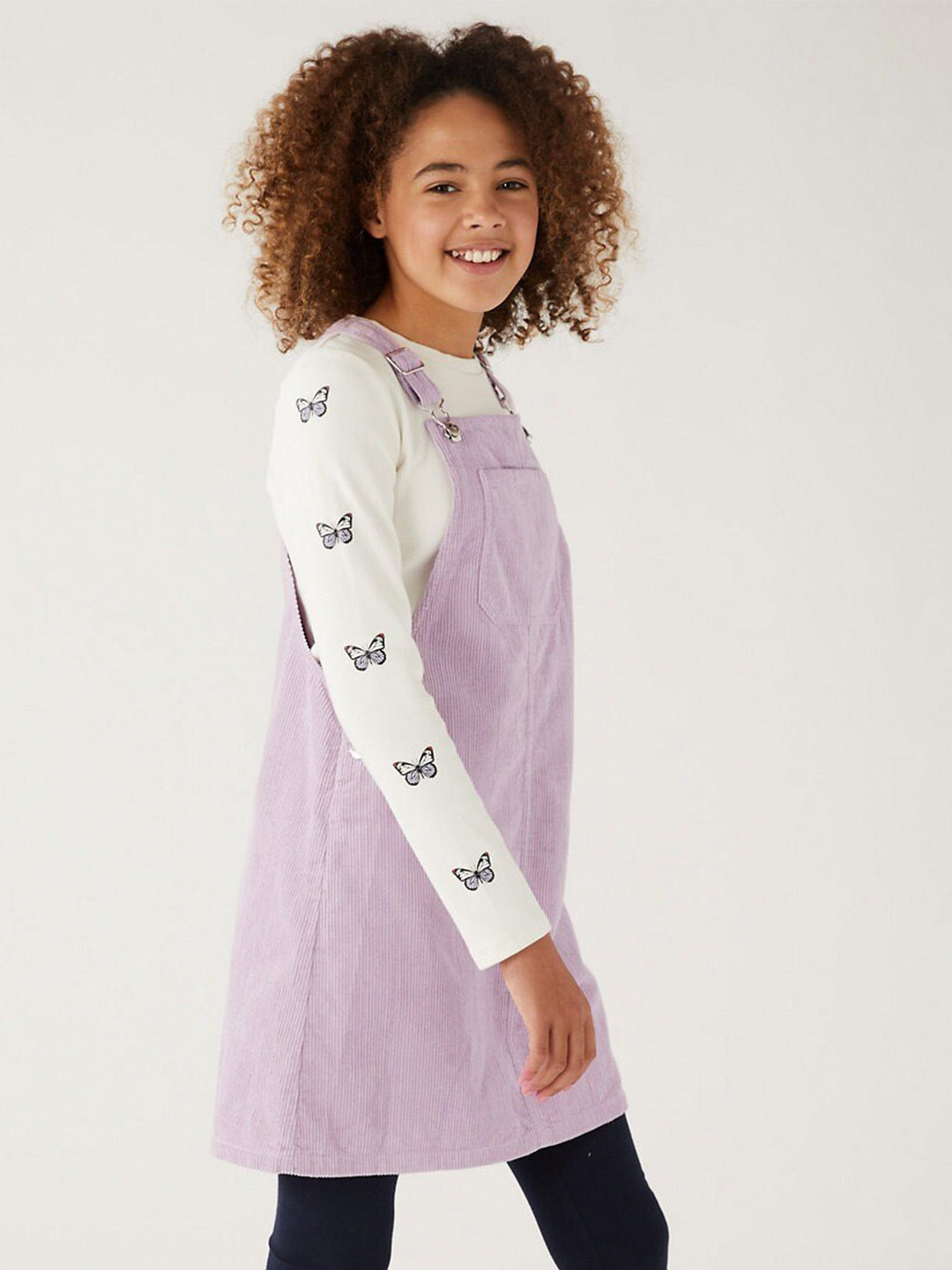 

Marks & Spencer Floral Printed Round Neck Cotton Pinafore Dress, Purple