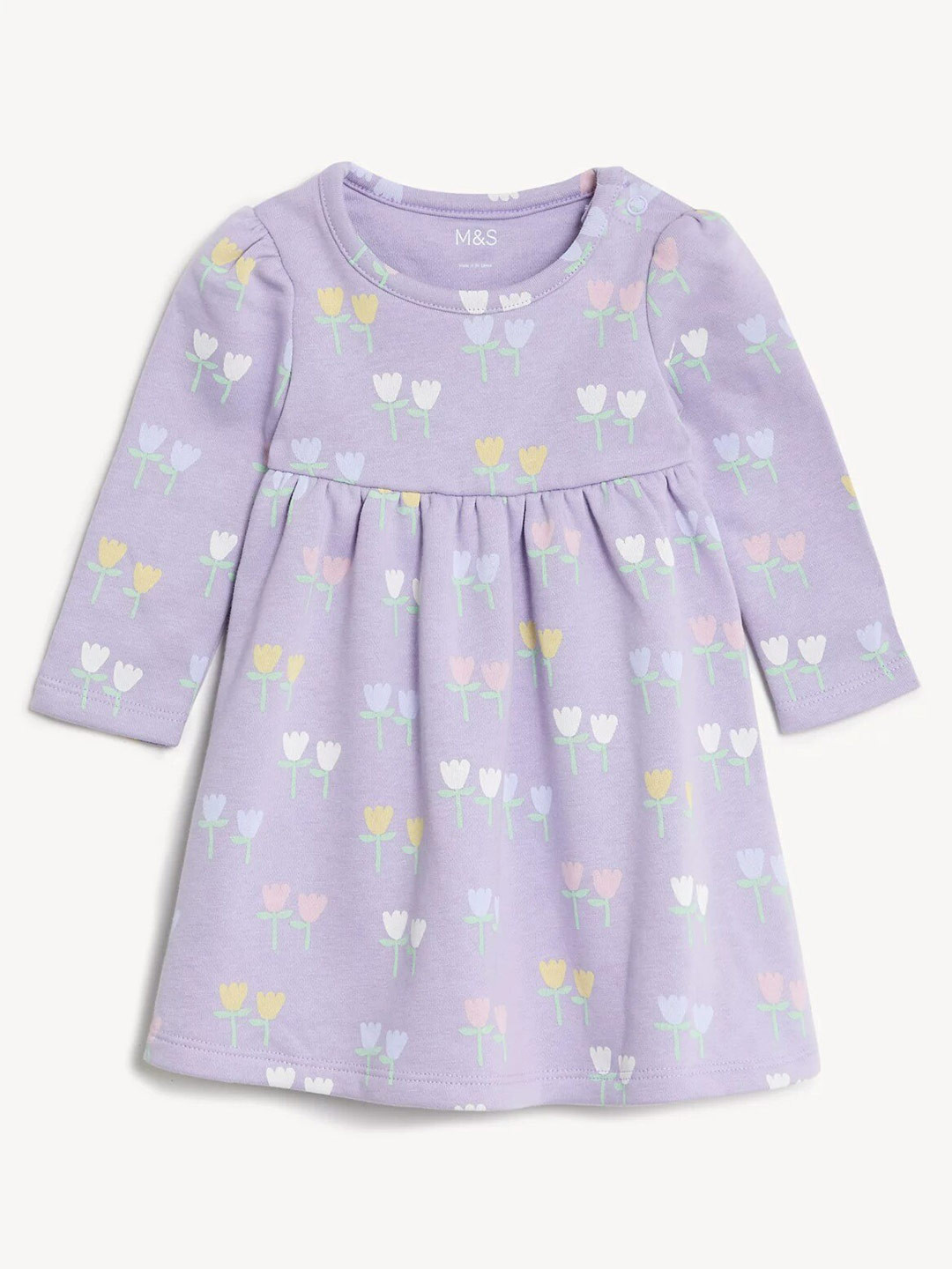 

Marks & Spencer Printed Cotton A-Line Dress, Purple