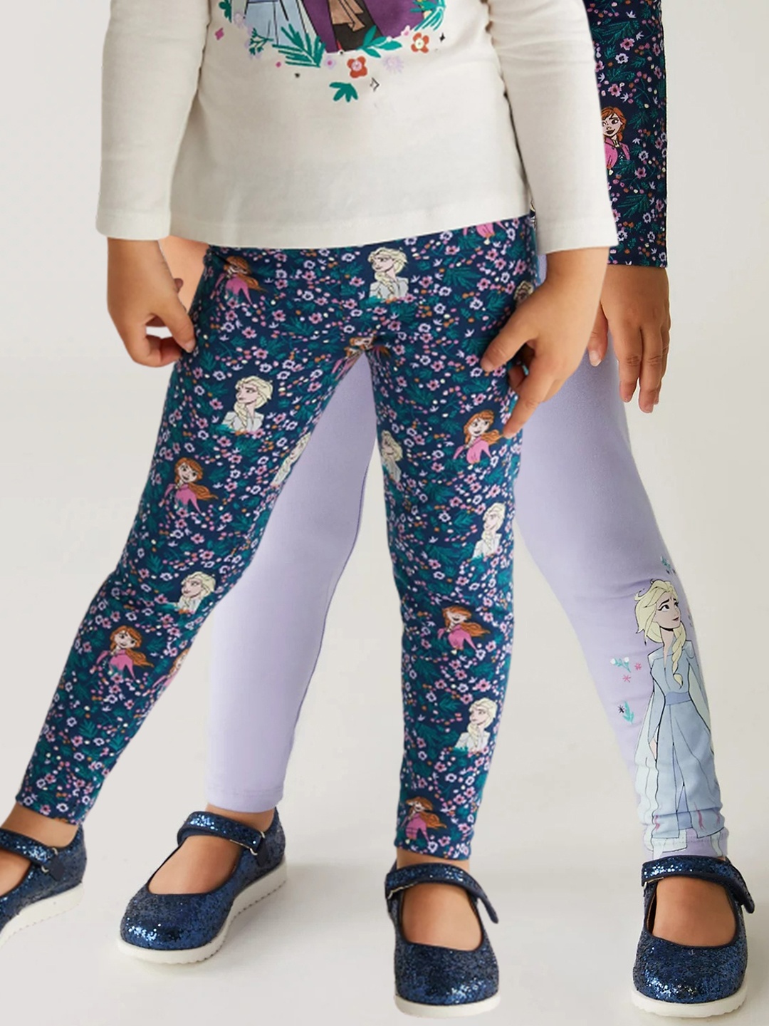 

Marks & Spencer Girls Pack Of 2 Printed Ankle Length Leggings, Navy blue
