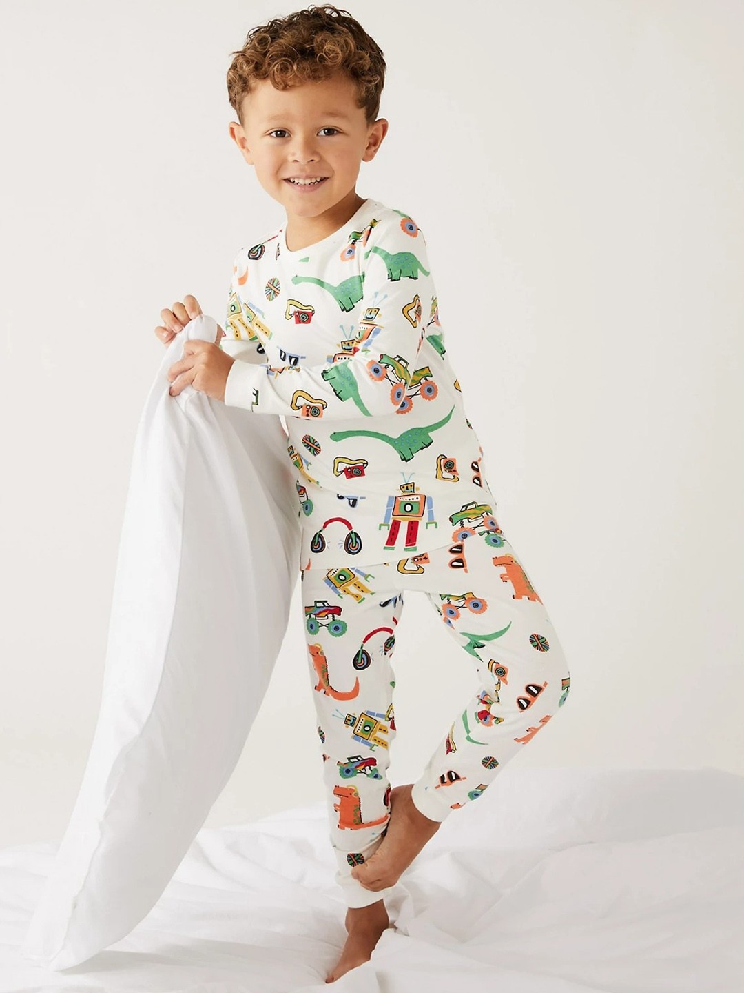 

Marks & Spencer Boys Printed Night suit, White