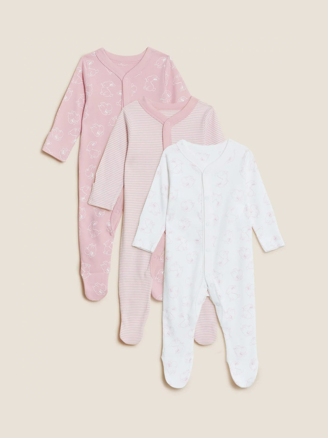 

Marks & Spencer Kids Pack Of 3 Printed Pure Cotton Sleepsuit, White