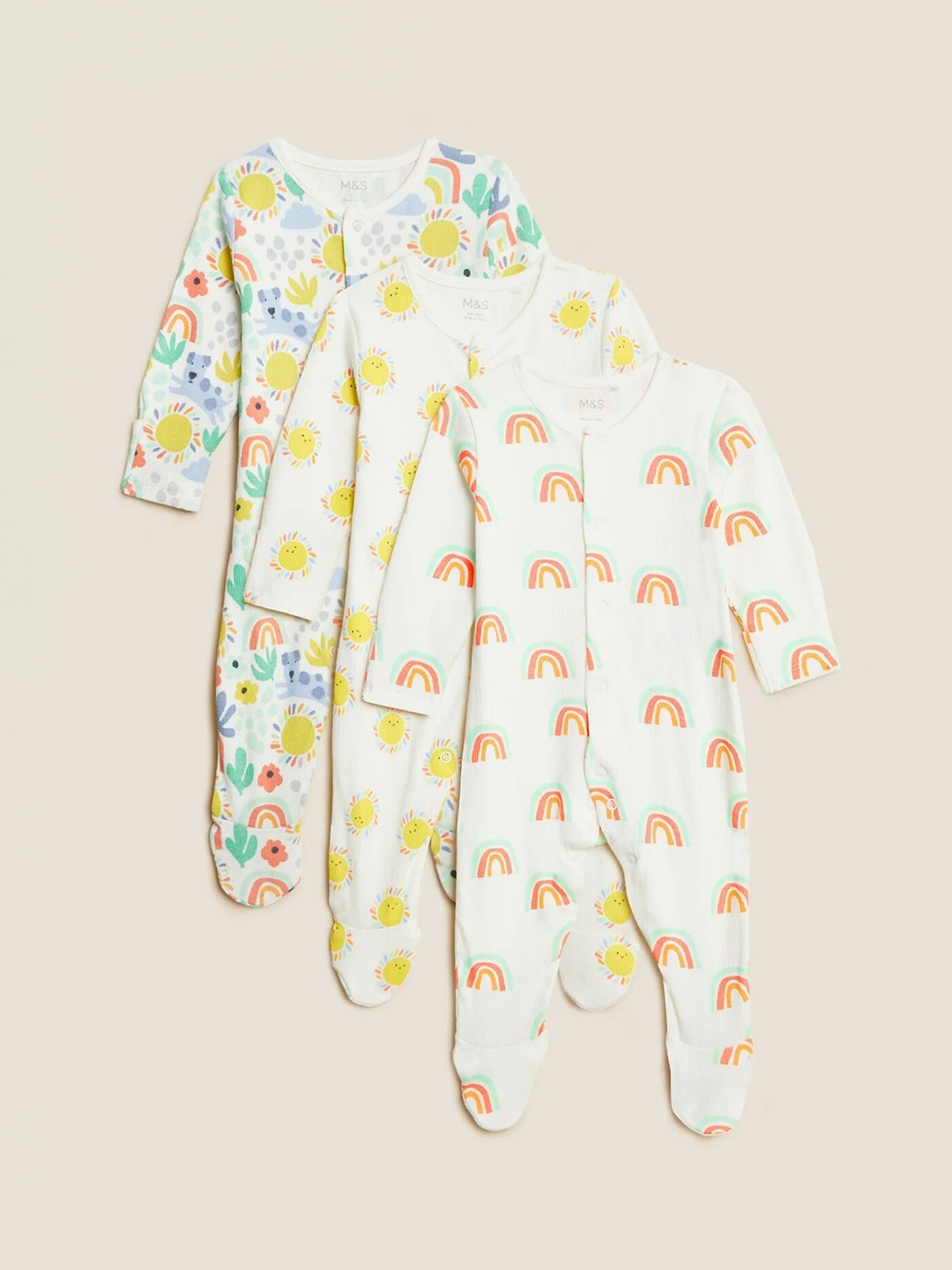 

Marks & Spencer Infant Pack Of 3 Printed Cotton Sleepsuits, White