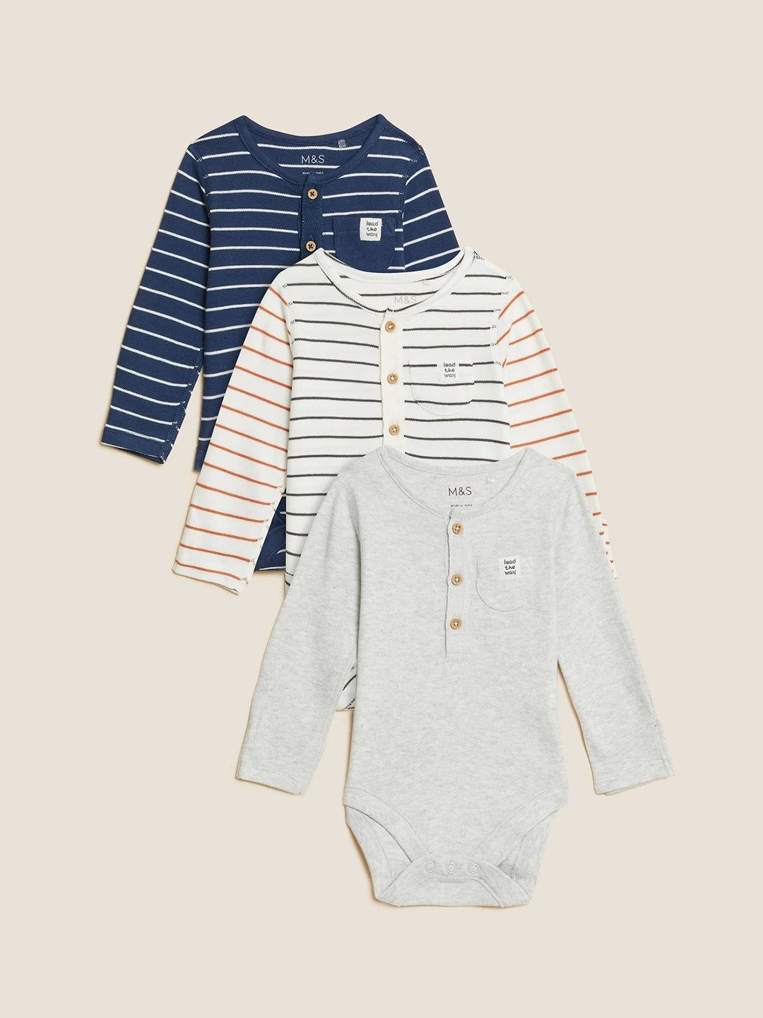 

Marks & Spencer Infant Pack Of 3 Striped Pure Cotton Sleepsuits, White