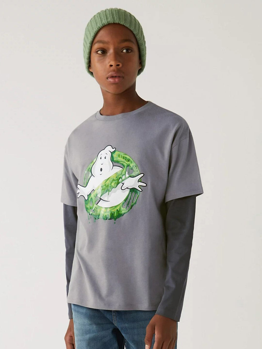 

Marks & Spencer Boys Printed Extended Sleeves Pure Cotton T-shirt, Grey
