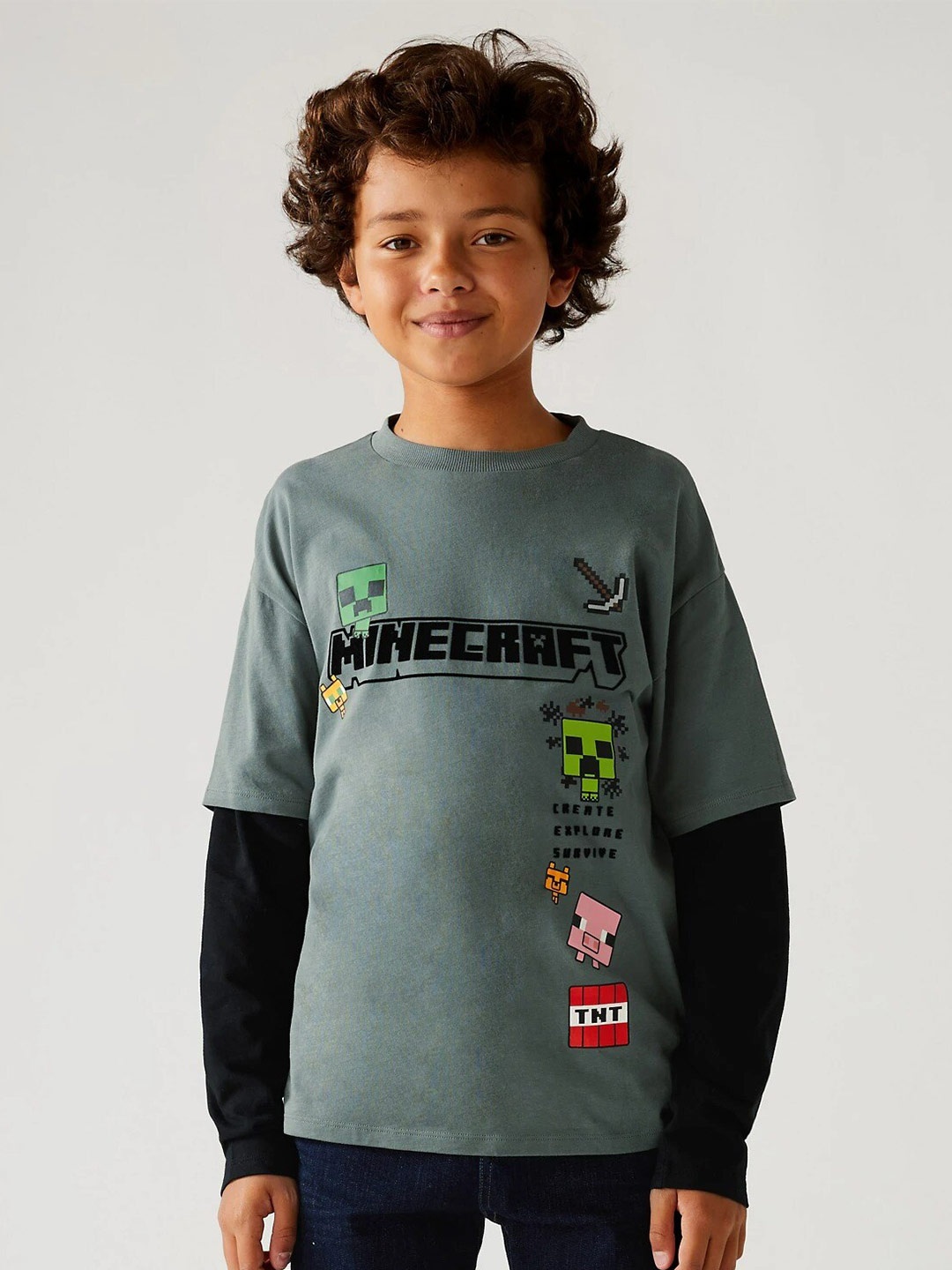 

Marks & Spencer Boys Extended Sleeves Pure Cotton T-shirt, Green