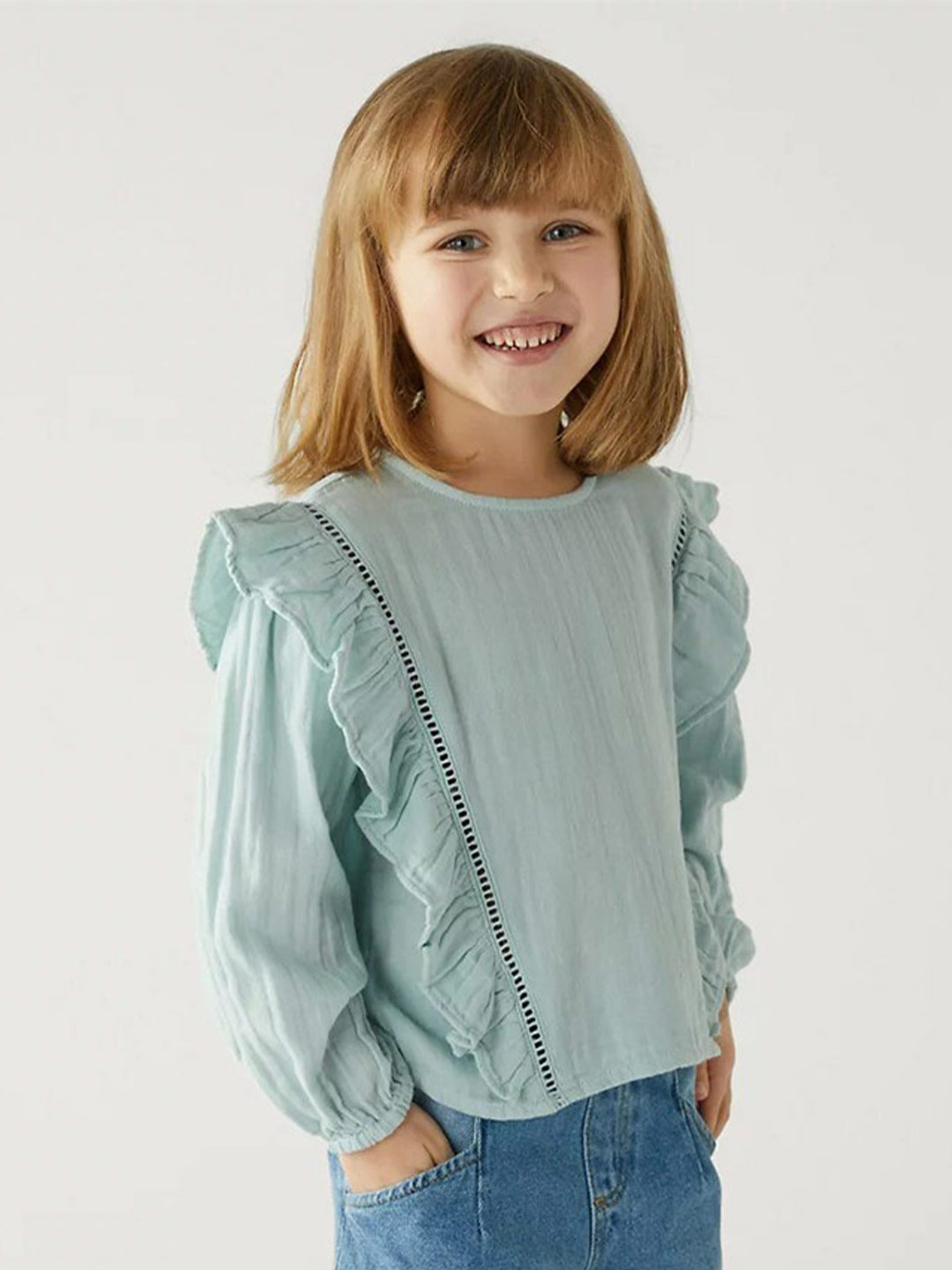 

Marks & Spencer Cuffed Sleeves Ruffles Top, Green