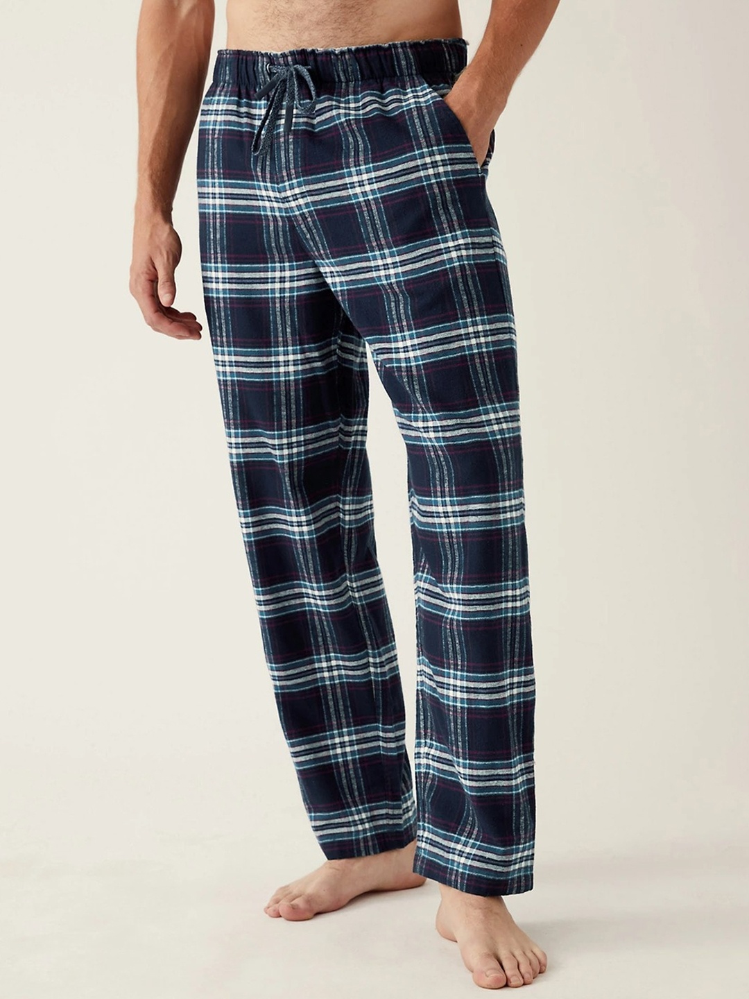 

Marks & Spencer Men Checked Cotton Lounge Pant, Navy blue