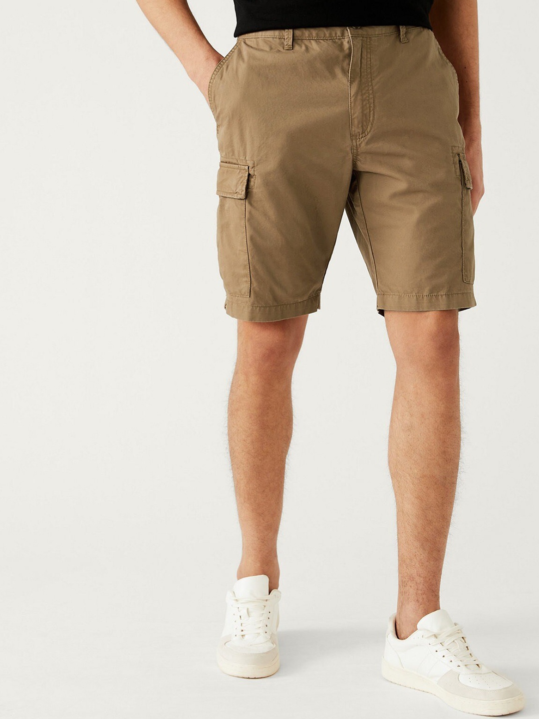 

Marks & Spencer Men Cotton High-Rise Cargo Shorts, Brown