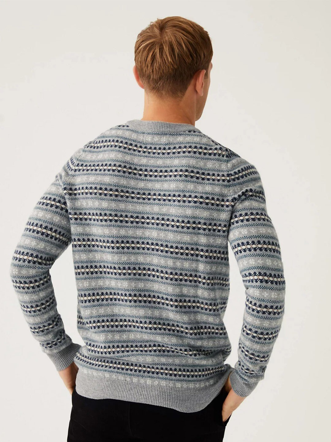 

Marks & Spencer Men Striped Pullover Sweater, Grey