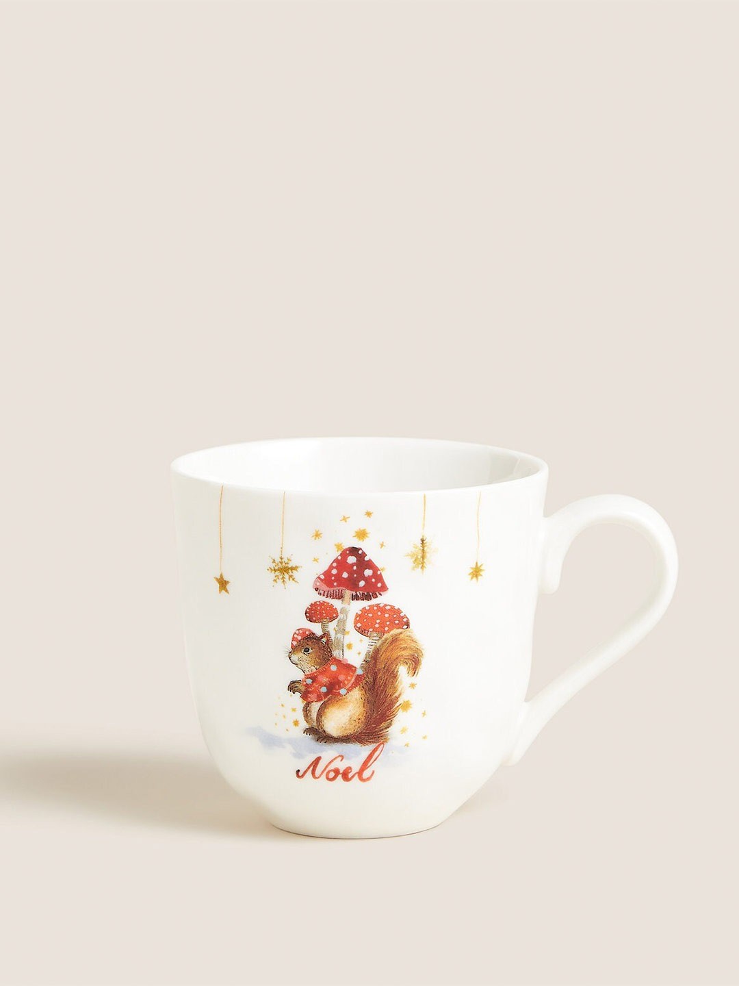

Marks & Spencer White & Red Xmas Squirrel Printed Bone China Glossy Mug 200 ml