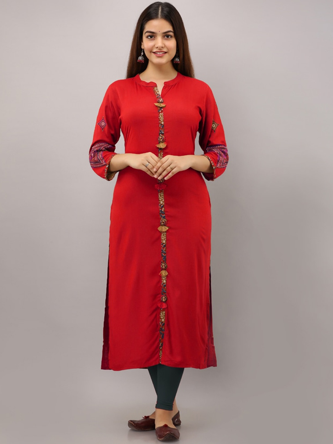 

PREKSHA Ethnic Motifs Printed Thread Work Kurta, Red