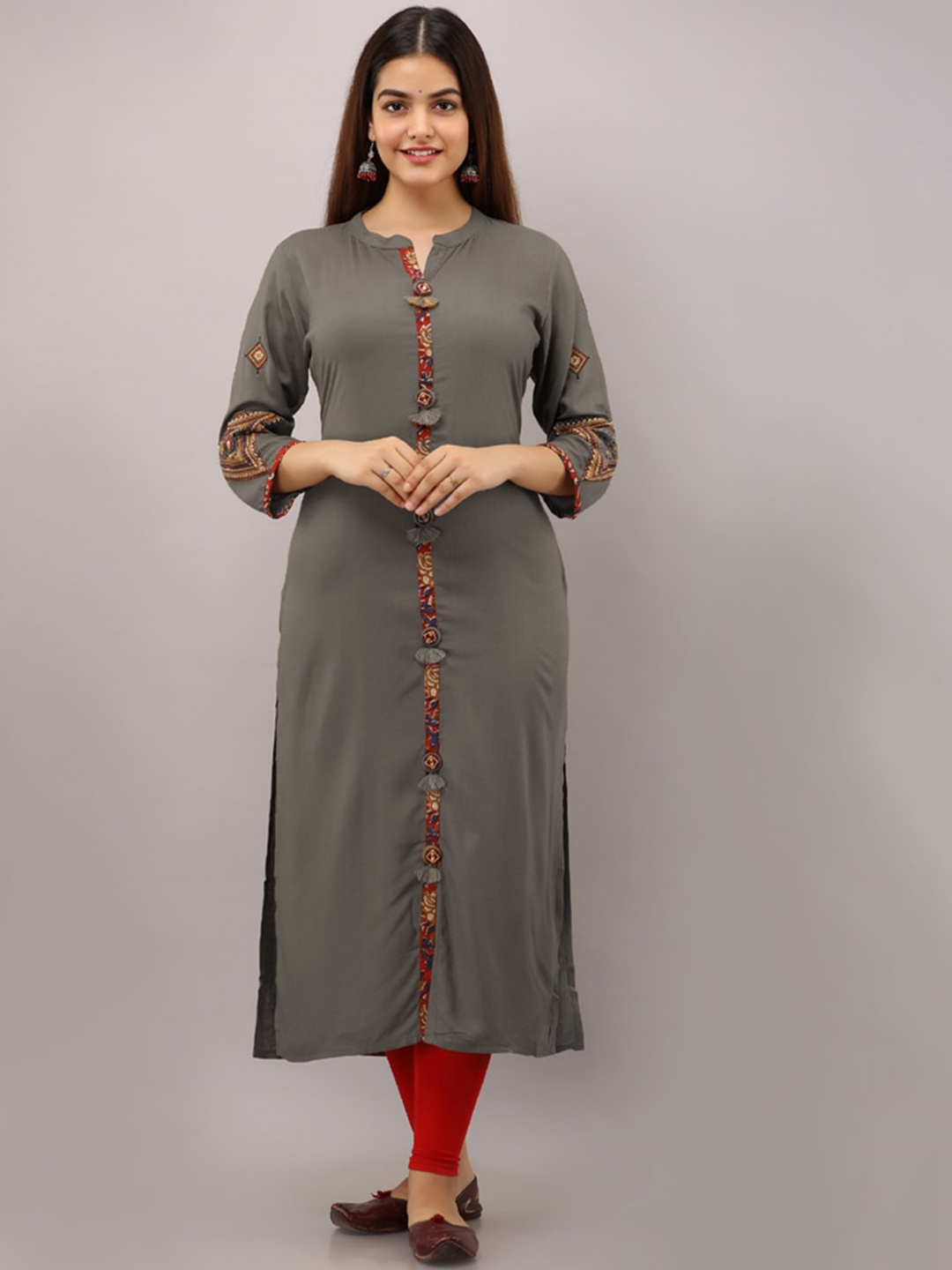 

PREKSHA Ethnic Motifs Printed Thread Work Kurta, Grey