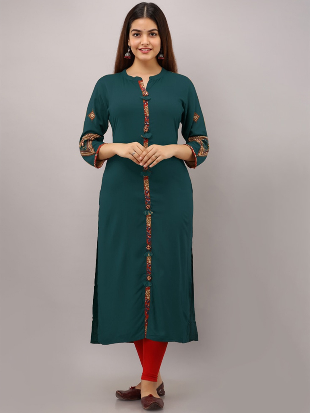 

PREKSHA Ethnic Motifs Printed Notch Collar Kurta, Blue