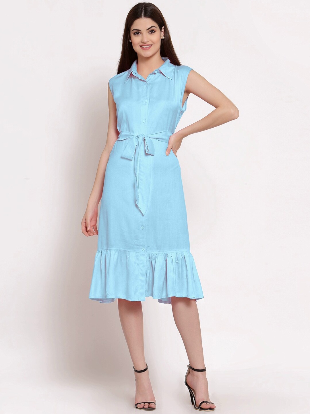 

PATRORNA Shirt Midi Cotton Dress, Blue