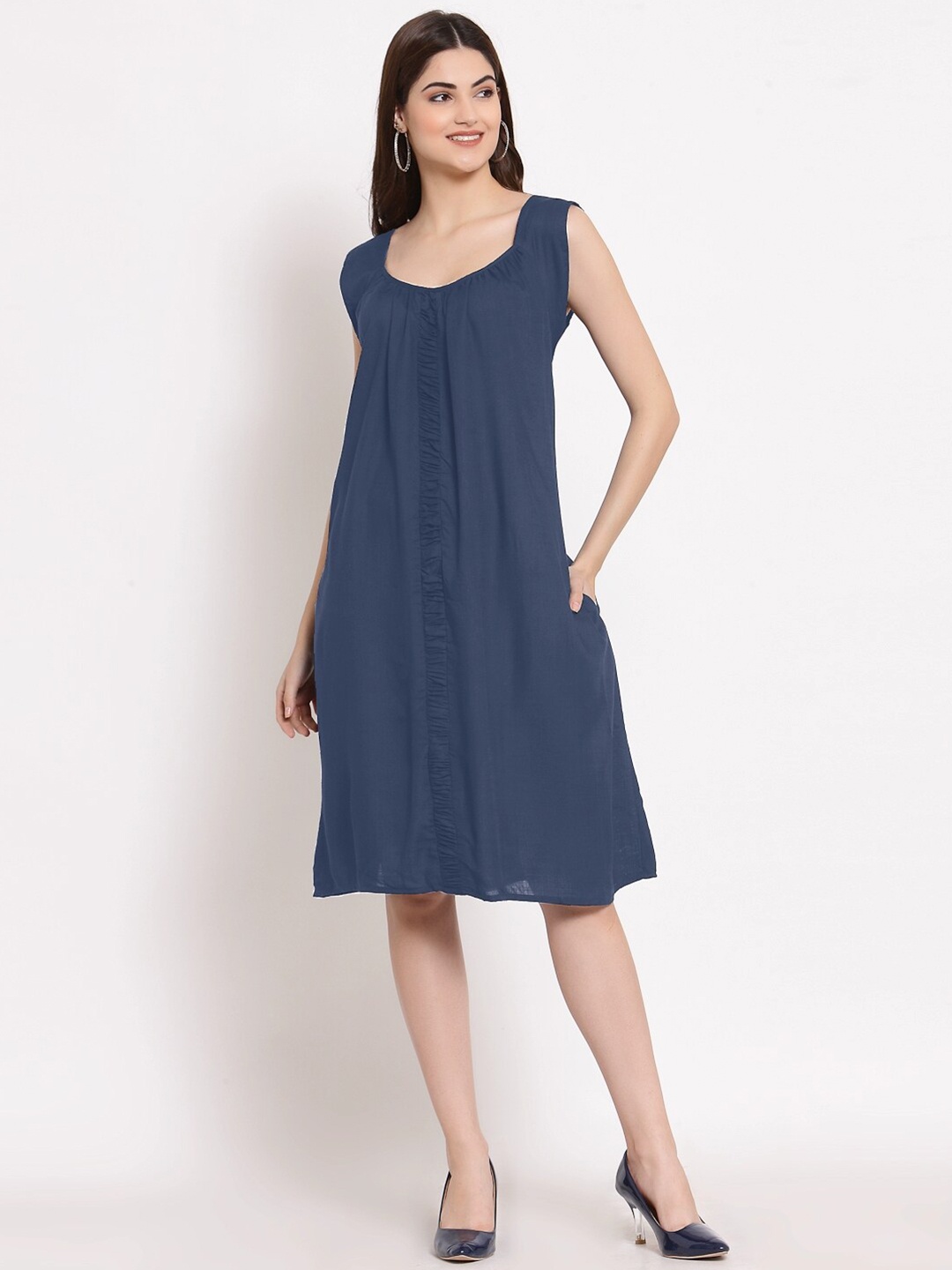 

PATRORNA Plus Size A-Line Cotton Dress, Blue