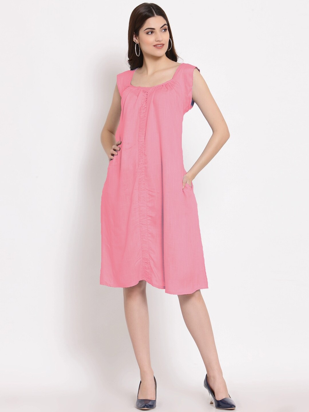 

PATRORNA Square Neck Sleeveless A-Line Dress, Pink