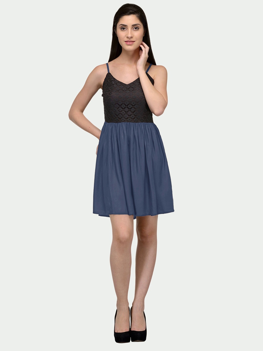 

PATRORNA Shoulder Strap Fit And Flare Dress, Black