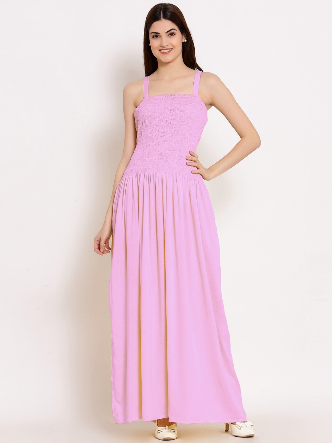 

PATRORNA Smocked Cotton Maxi Dress, Pink