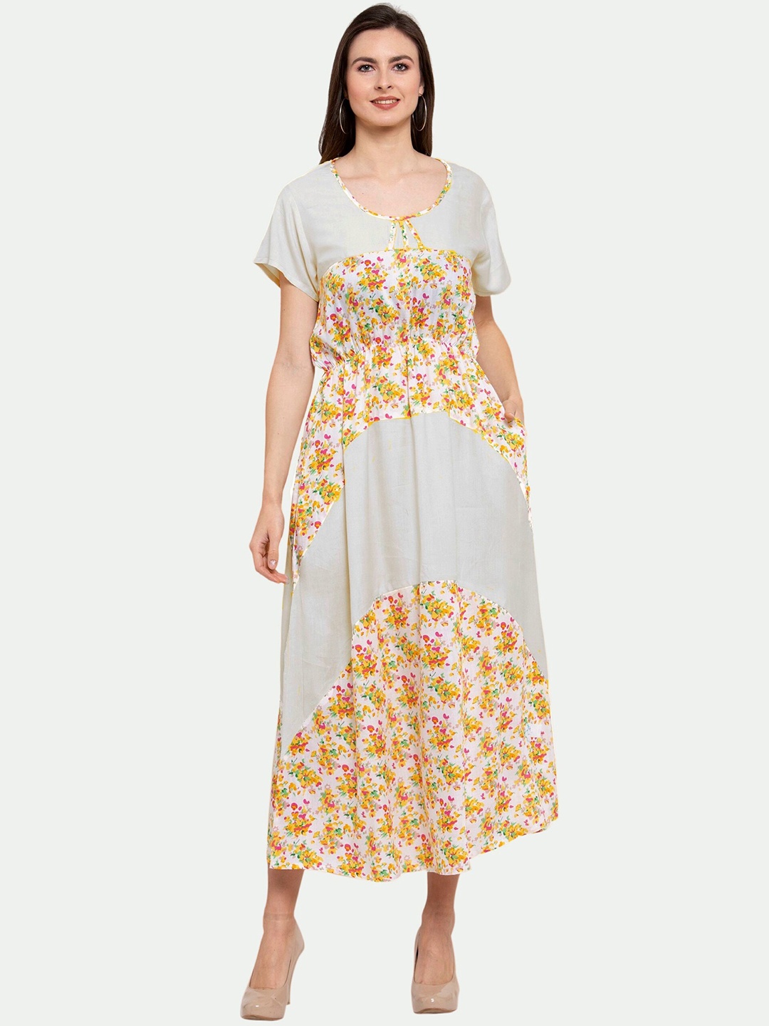 

PATRORNA Floral Maxi Cotton Dress, Off white
