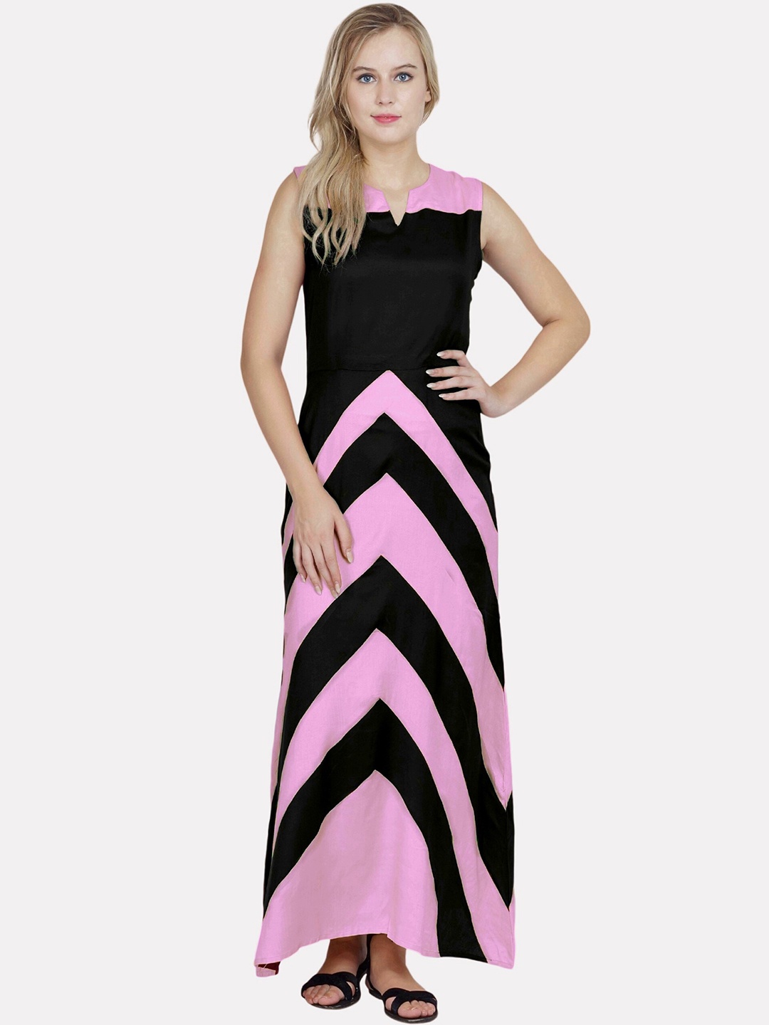 

PATRORNA Colourblocked Maxi Cotton Dress, Pink