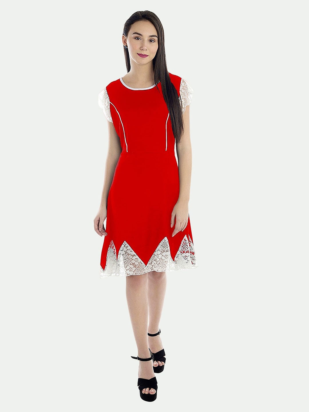 

PATRORNA Sleeveless Cotton Fit & flare Dress, Red